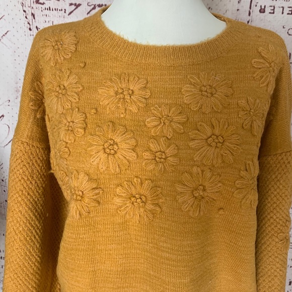 FLOWERS STITCHED PUFF SLEEVES KNIT SWEATER - Picture 7 of 7
